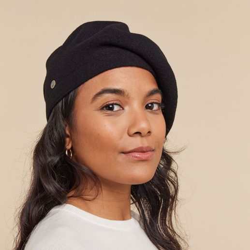 Beret Fille CASQUETTE Longsing Bérets, Bonnet Unisexe En Laine Beret Noir