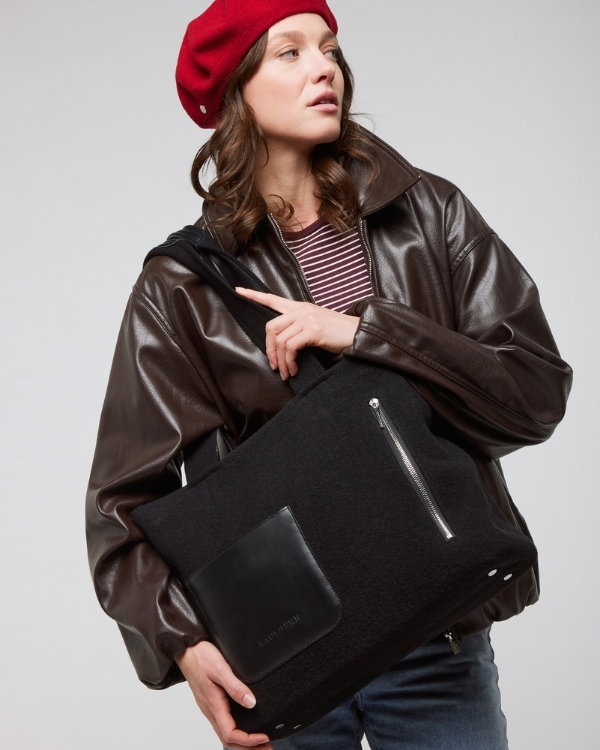 Noa tote bag in merino wool felt and leather